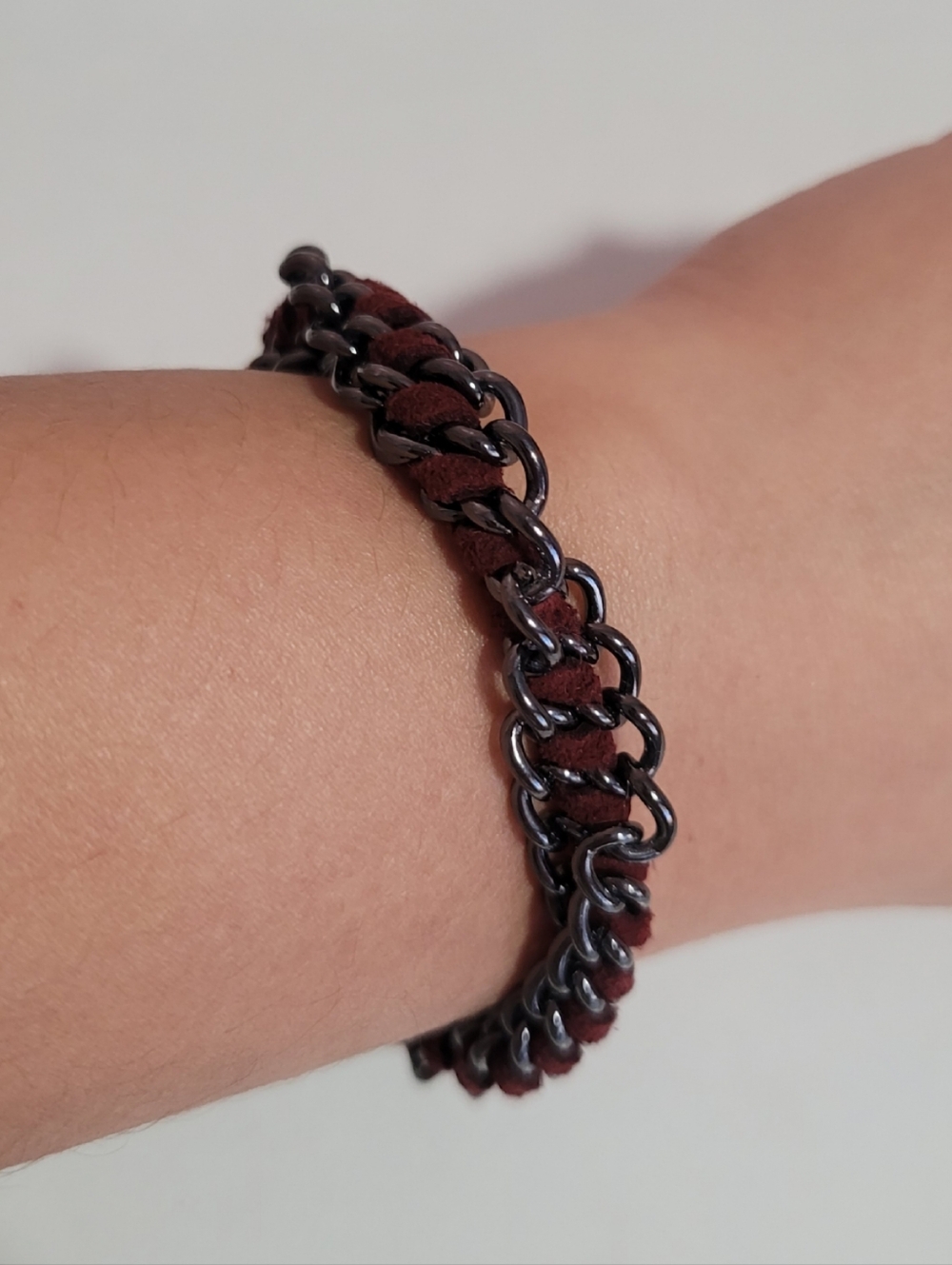 Braided Chain Bracelet in Burgundy and Gunmetal